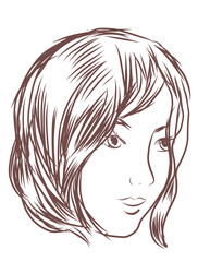 Sketchy woman portrait. Attractive dreamy girl. Vector.