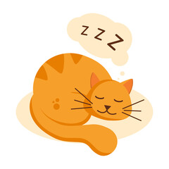 Sleeping ginger cat. Cute baby cat on white background. Vector illustration 8 eps. Cat day