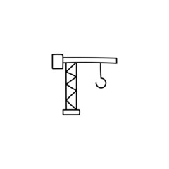 Construction crane machine icon  in flat black line style, isolated on white background 