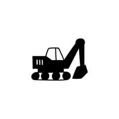 Naklejka premium Construction digger, excavator machinery icon in solid black flat shape glyph icon, isolated on white background 