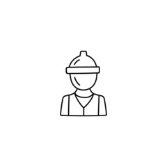 Construction engineer worker icon in flat black line style, isolated on white background 