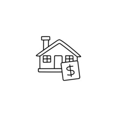 Buy estate, house sale icon in flat black line style, isolated on white background 