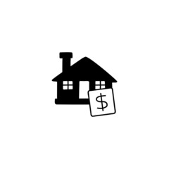 Buy estate, house sale icon in solid black flat shape glyph icon, isolated on white background 