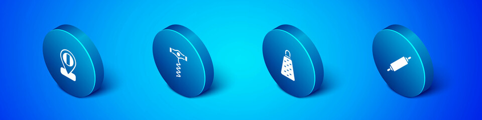 Set Isometric Location flag Italy, Grater, Rolling pin and Wine corkscrew icon. Vector