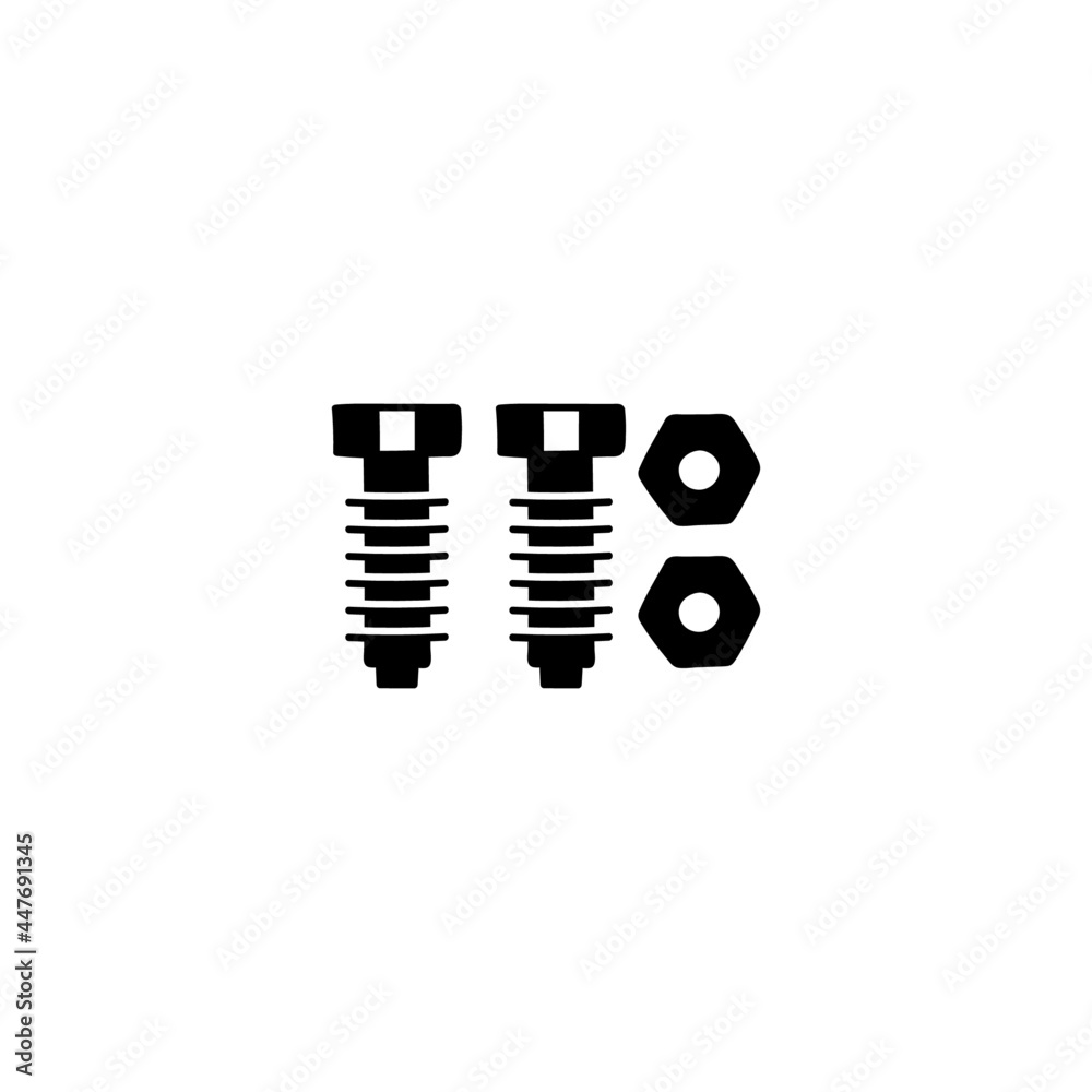 Wall mural bolts, screw icon in solid black flat shape glyph icon, isolated on white background 