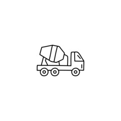 Cement mixer truck icon in flat black line style, isolated on white background 