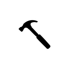 Hammer icon in solid black flat shape glyph icon, isolated on white background 