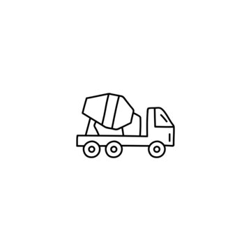 Cement mixer truck icon in flat black line style, isolated on white background 