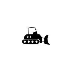 bulldozer, construction machinery icon in solid black flat shape glyph icon, isolated on white background 