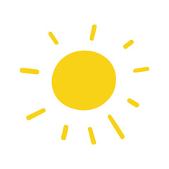 Simple doodle sun isolated on white background. Cartoon sunshine.. Vector illustration.