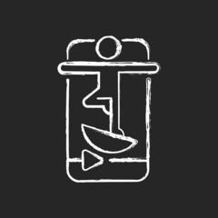 Online fitness balance training chalk white icon on dark background. Falls prevention and stability improvement exercises. Core and muscles strength. Isolated vector chalkboard illustration on black