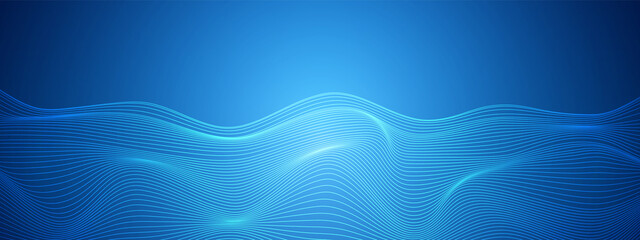 Obraz premium Abstract blue technology distorted lines design, digital network background, wavy surface, vector communication concept, blank space