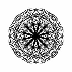 Mandala art with black color for coloring book, invitation card, ornamental pattern design on white background