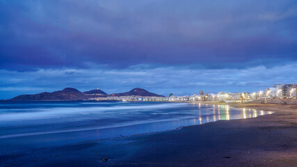 view of the beach of las canteras at sunset, gran canaria