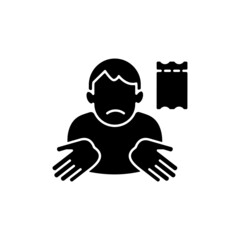 Winning lottery ticket loss black glyph icon. Unclaimed lotto prize. Protect ticket from damage. Refuse paying winning jackpot. Silhouette symbol on white space. Vector isolated illustration
