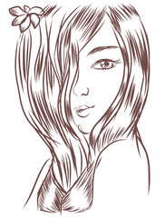 Sketchy woman portrait. Attractive glamorous girl. Vector.
