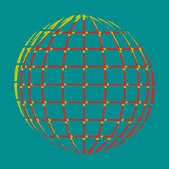 Obraz premium Earth Globe sign. Pseudo 3d embossed icon with citrine and persian red colors on dark cyan background. Illustration.