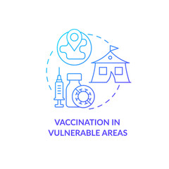 Vaccination in vulnerable areas concept icon. Humanitarian aid disease protection. Immunization promotion abstract idea thin line illustration. Vector isolated outline color drawing.