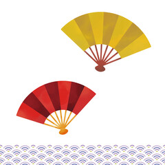 日本の新年の縁起物。扇子と和柄の水彩画のベクターイラスト。修正が簡単で年賀状に最適。