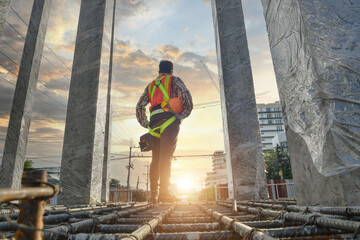 Construction worker wearing safety work on construction site