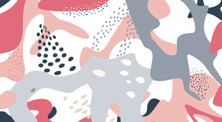 Abstract geometric pattern with droplets. Organic flowing forms drawn texture. Flourish orgnic abstract backdrop with chaotic dots, shapes. Hand drawn floral dotted background design