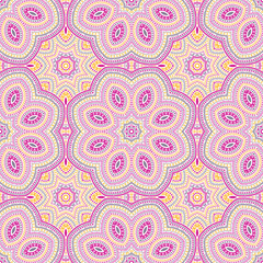 Moroccan ethnic floral vector seamless ornament. Batik print design. Delicate mexican motif. Pottery decor design. Flower and leaves composition.