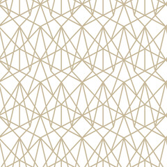 Geometric seamless pattern. Linear geometric gold pattern on a white background. Modern vector illustrations for wallpapers, flyers, covers, banners, minimalistic ornaments, backgrounds.
