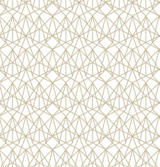 Geometric seamless pattern. Gold liner on a white background. Modern vector illustrations for wallpapers, flyers, covers, banners, minimalistic ornaments, backgrounds.
