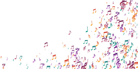 Musical notes flying vector pattern. Song