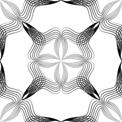 Abstract retro style arabesque linear seamless pattern. Artistic line art ornament with floral shapes.