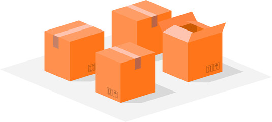 Small town of boxes. Urban packaging made with boxes and signs. Vector illustration of roads, highways and signs in the middle of the city of boxes.