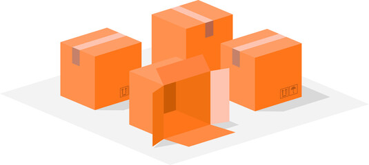 Small town of boxes. Urban packaging made with boxes and signs. Vector illustration of roads, highways and signs in the middle of the city of boxes.