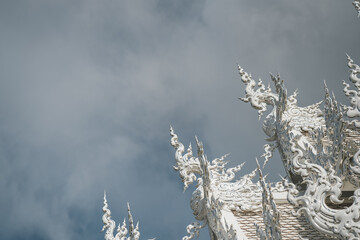 Close-up details Wat Rong Khun, known as the White Temple
