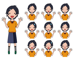 笑ったり驚いたり色んな表情の女の子の上半身イラストセット