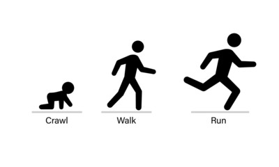 Crawl Walk Run stickman icon set. Clipart image isolated on white background