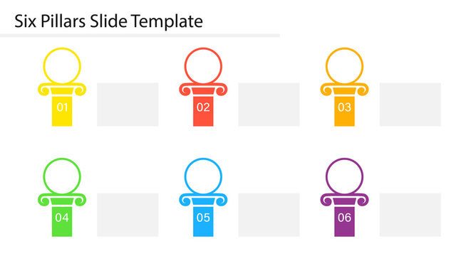 Six pillars slide template. Clipart image