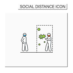 Keep social distance color icon. Person keeping away from covid infected man entering public area linear pictogram. Concept of personal health safety measures. Isolated vector illustration