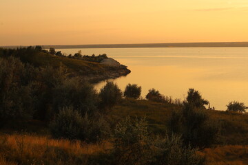 Landscapes summer in village next to lake