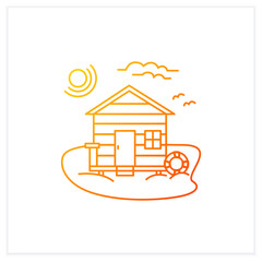 Beach hut gradient icon. Wooden comfortable house on beach. Lifebuoy. Seascape. Rest concept.Isolated vector illustration.Suitable to banners, mobile apps and presentation