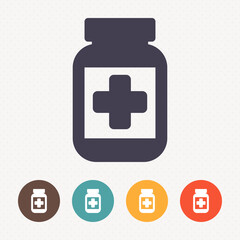 Medicine bottle icon on dot pattern background