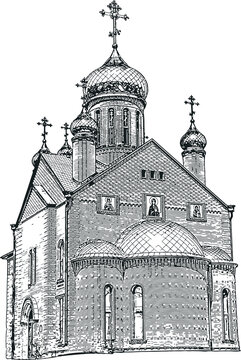 Vector black and white image of the building of the Christian Church
