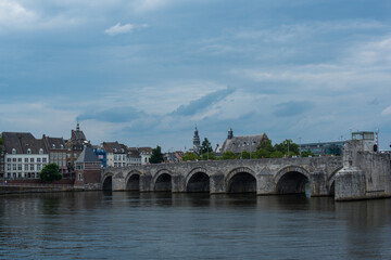 Naklejka premium view of the river and bridge in Maastricht 