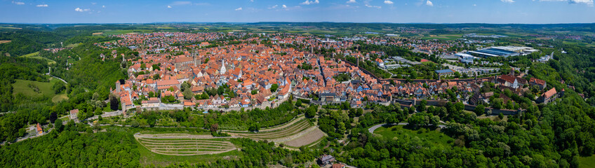 Fototapeta na wymiar Aerial view of the city Rothenburg ob der Tauber in Germany, Bavaria on a sunny spring day 