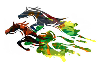 Fototapeta na wymiarThree Running Horses. Expressive colorful illustration of three horse silhouettes. 