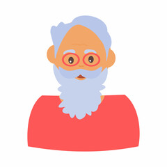 Old man with beard avatar Flat vector illustration on white background