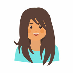 Young Brunette woman avatar Flat vector illustration on white background