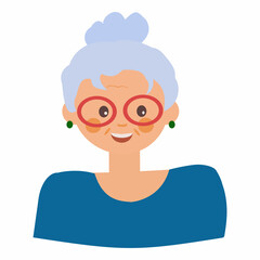 Old woman avatar Flat vector illustration on white background