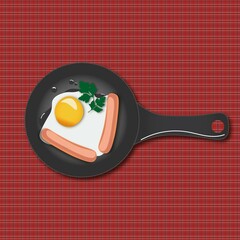 scrambled eggs with sausages, breakfast, scrambled eggs, omelette
