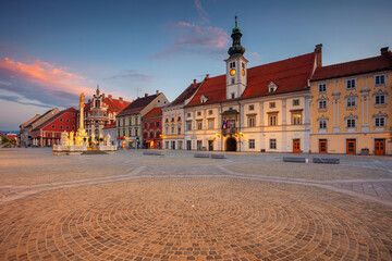 Maribor, Slovenia. Cityscape image of Maribor, Slovenia with the Main Square and the Town Hall at summer sunrise.