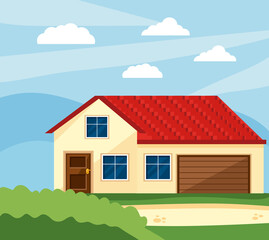 yellow house at landscape